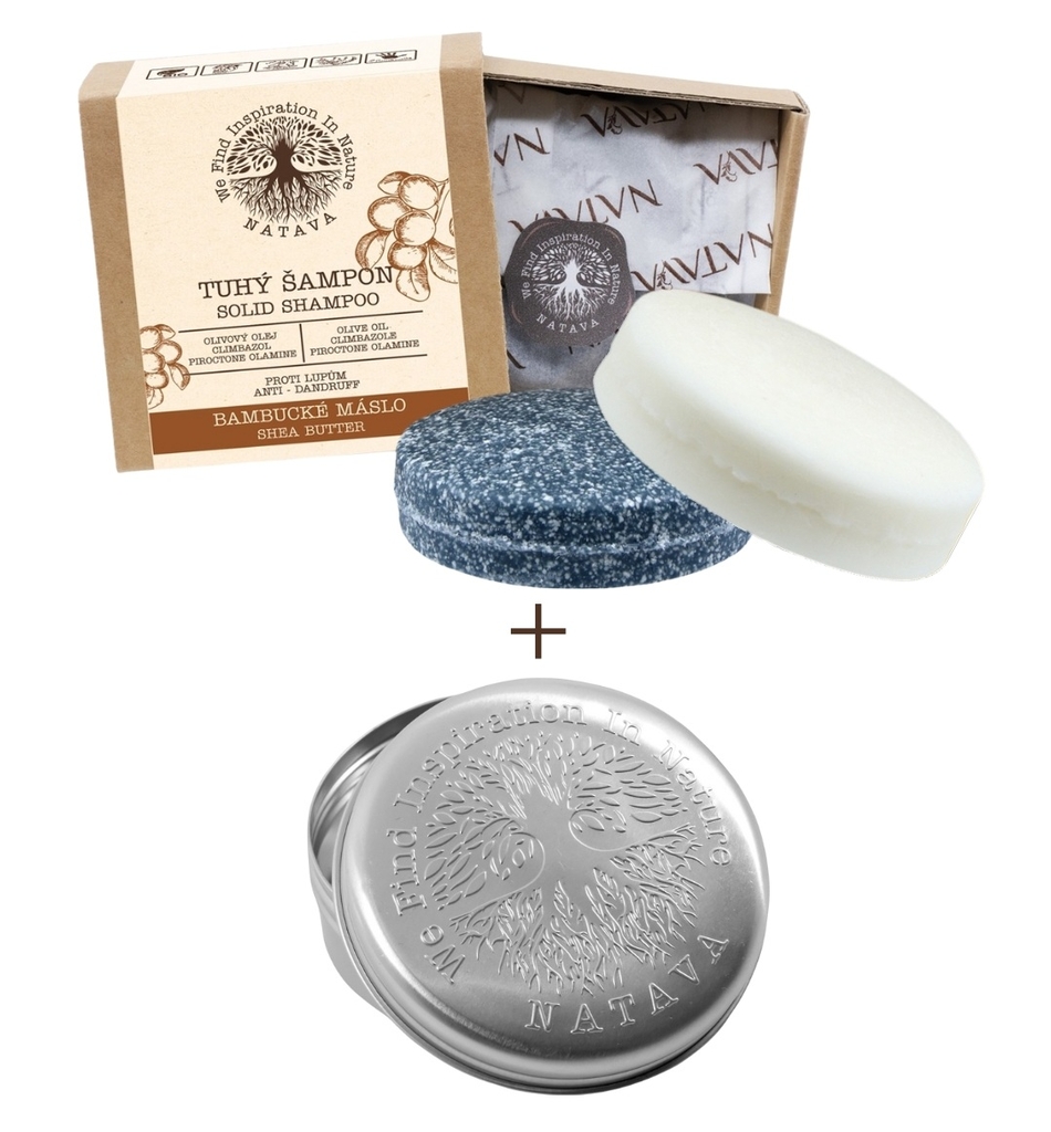 Zvýhodněný set NATAVA - Bambucké máslo tuhý šampon, balzám a mýdlenka ZDARMA