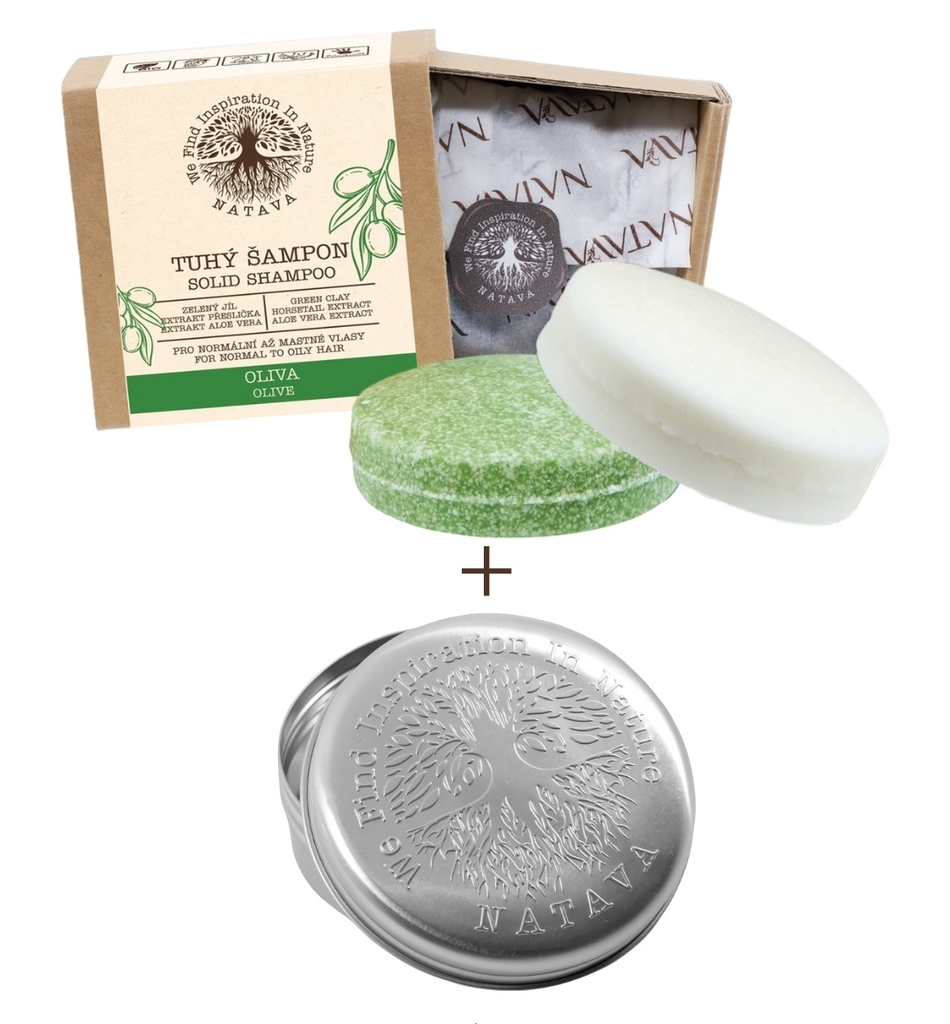 Zvýhodněný set NATAVA - Oliva tuhý šampon, balzám a mýdlenka ZDARMA