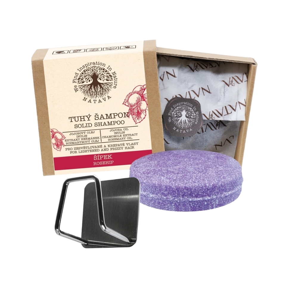 NATAVA Tuhý šampon - Šípek 85 g + držák zdarma